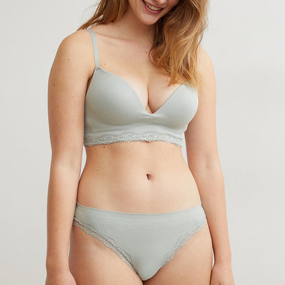 Women’s Lace Trim Bra & Panty Set – Comfortable Ribbed Lingerie | Velora Collection