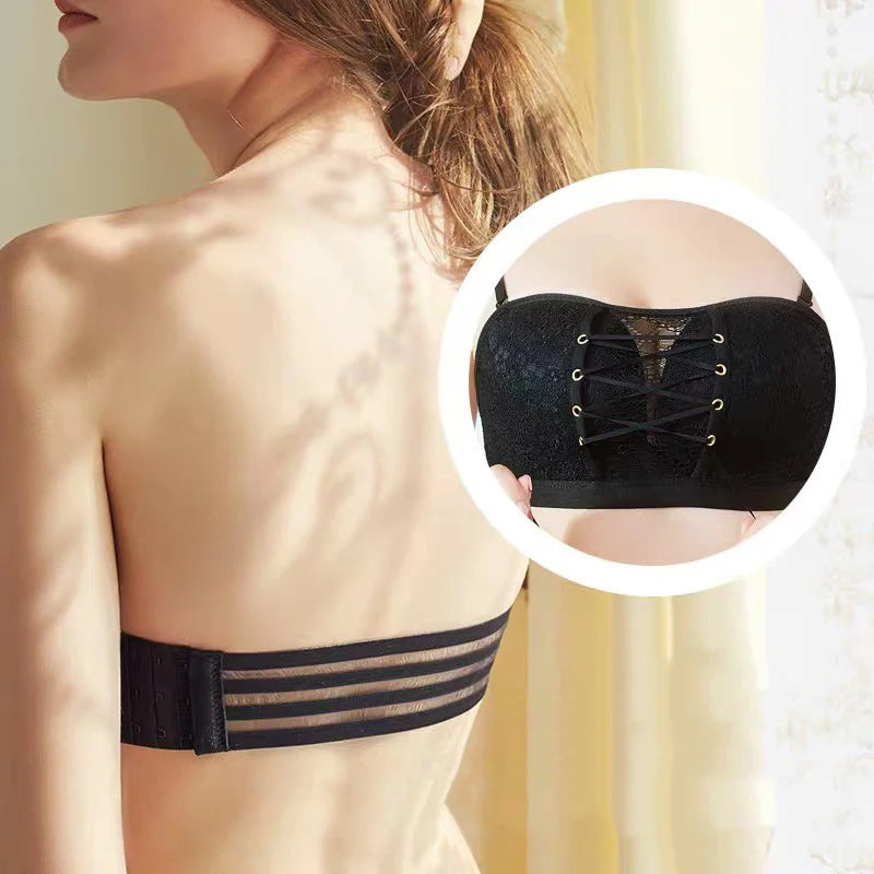 Black Strapless Lace Bra for Women, Backless Support Bra | Velora Collection