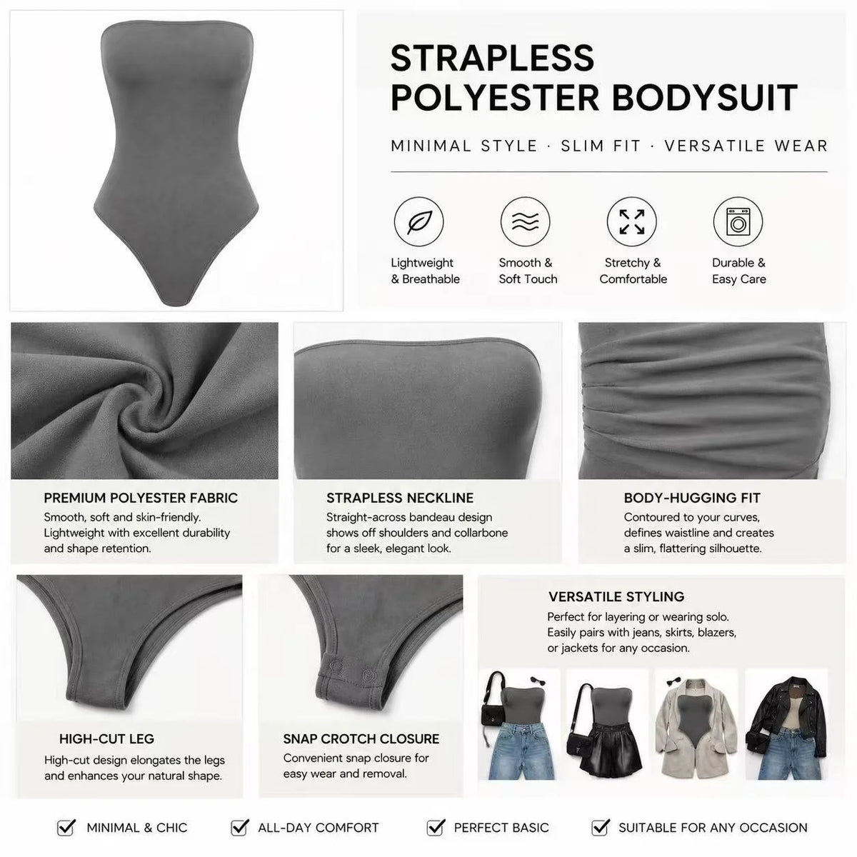 Women’s Strapless Seamless Bodysuit Shapewear | Slim Fit | Velora Collection