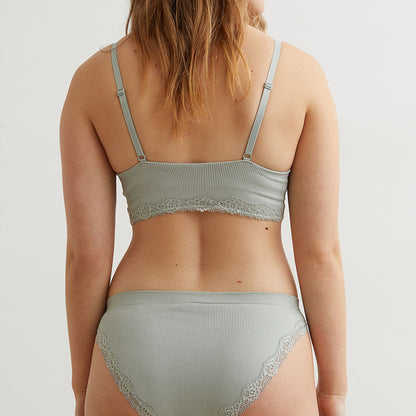 Women’s Lace Trim Bra & Panty Set – Comfortable Ribbed Lingerie | Velora Collection