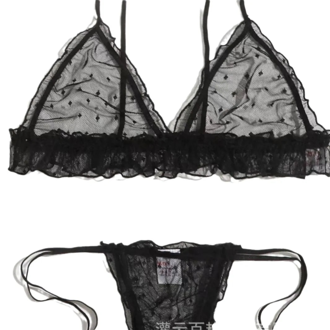 Black Lace Lingerie Set for Women, Sheer Bra & Panty | Velora Collection