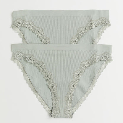 Women’s Lace Trim Bra & Panty Set – Comfortable Ribbed Lingerie | Velora Collection