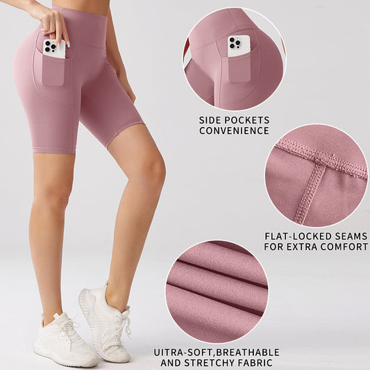 Women's High Waist Gym Shorts with Pockets | Stretch Fitness Shorts