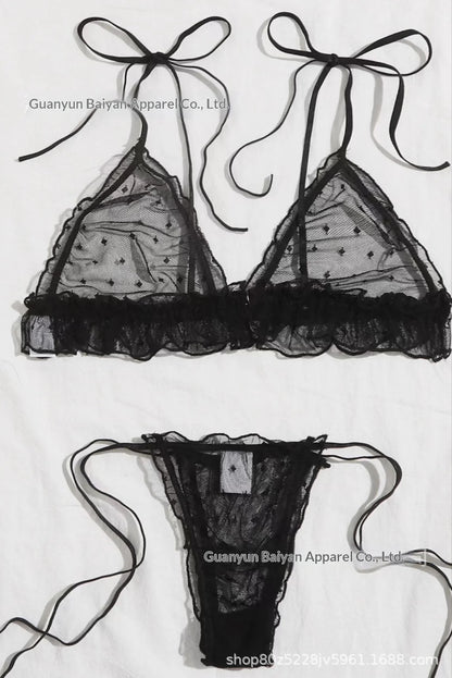 Black Lace Lingerie Set for Women, Sheer Bra & Panty | Velora Collection